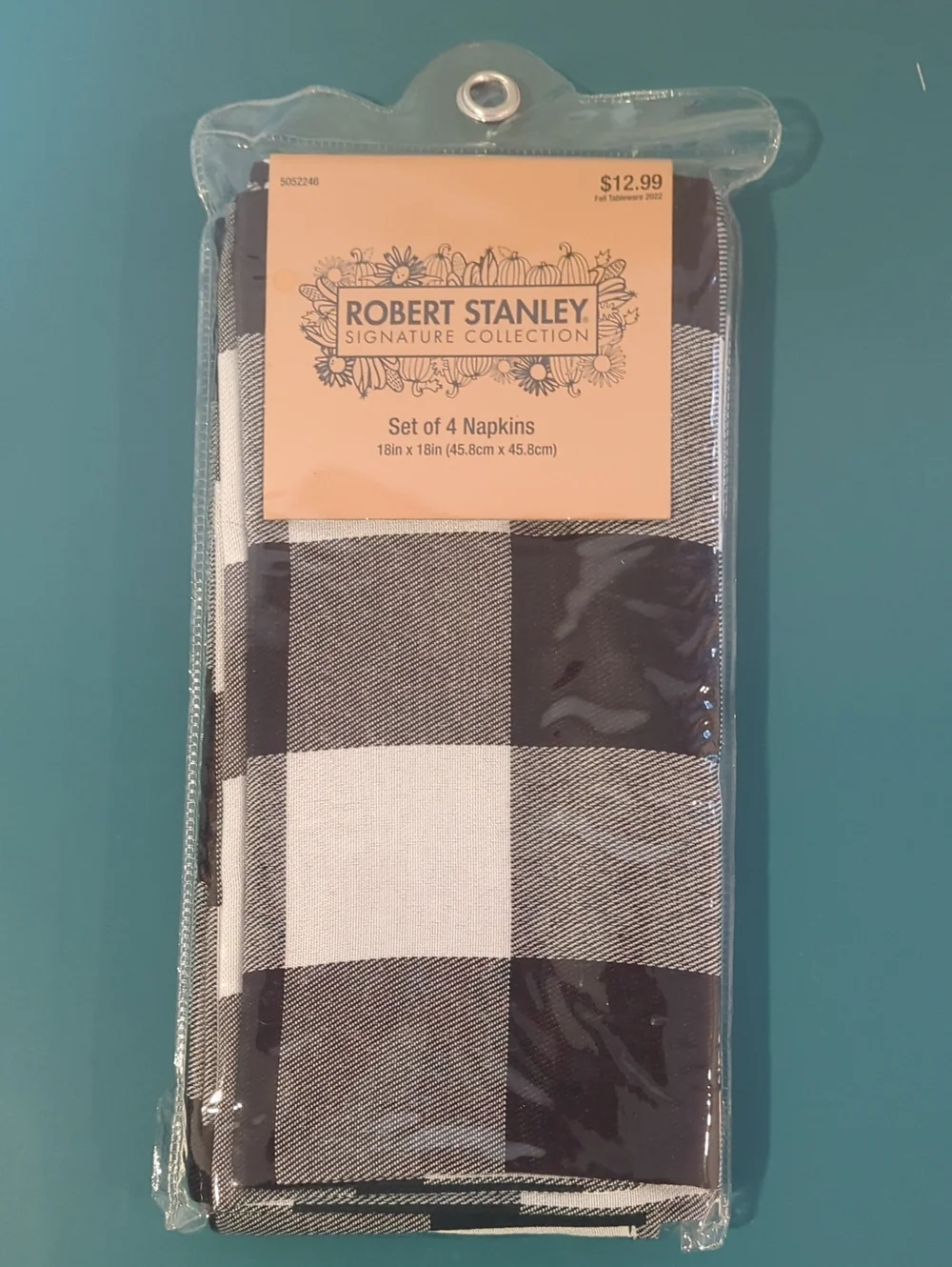 NWT Buffalo Check Black & White Plaid Robert Stanley cloth napkins set of 8